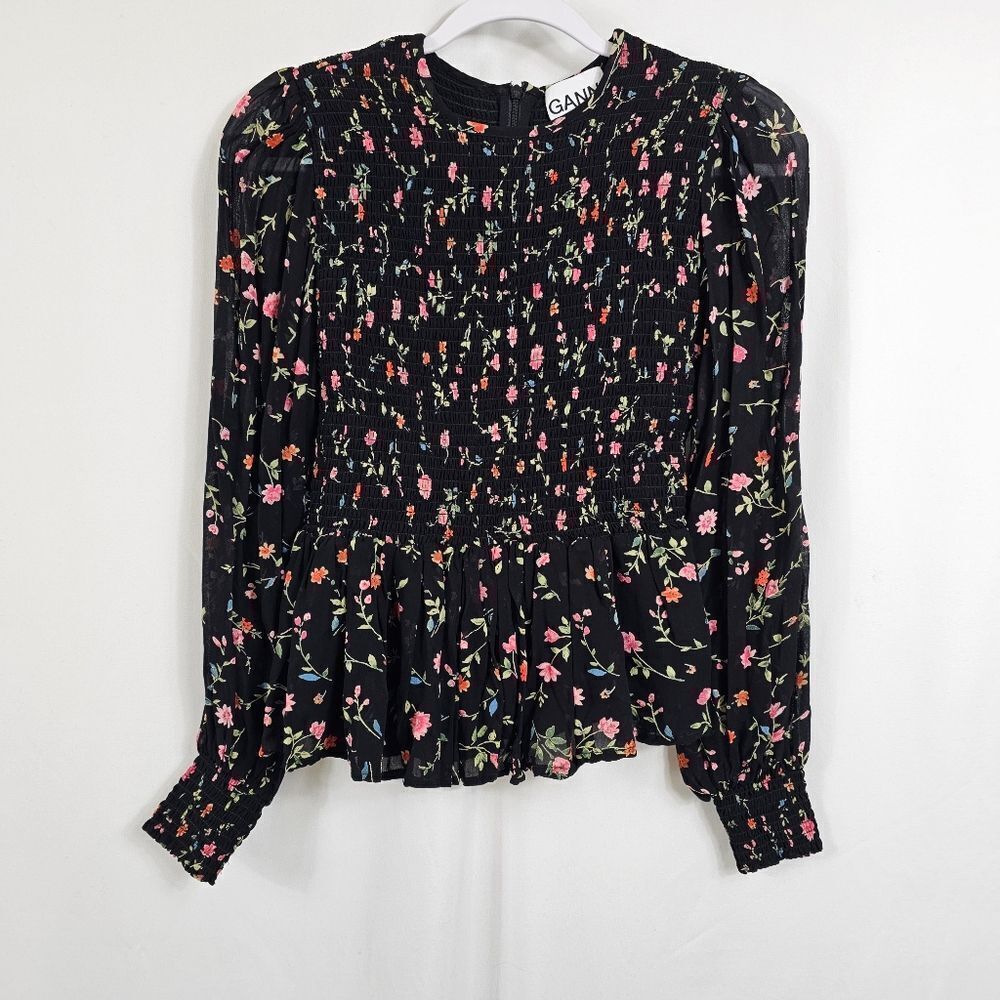 Ganni Ditsy Floral Peplum Blouse in Floral - Size 36